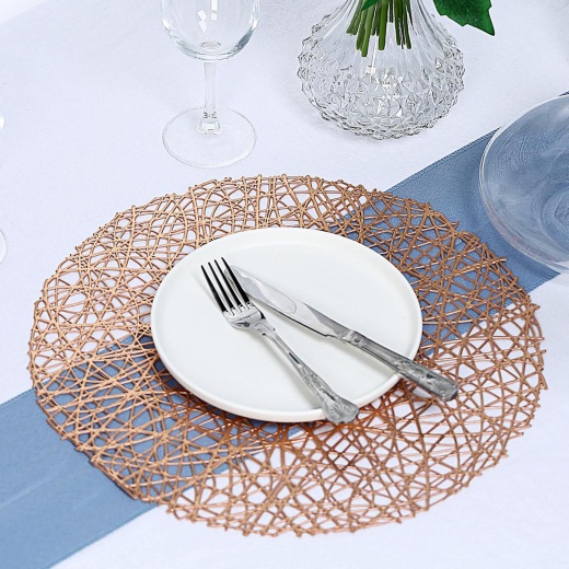 6 Pack Rose Gold Decorative Woven Vinyl Placemats, Non-Slip Round Table  Mats 15