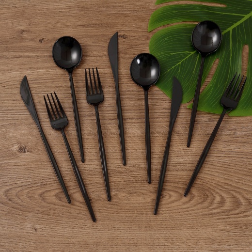 24 Pack Black Sleek Modern Plastic Silverware Set, Premium