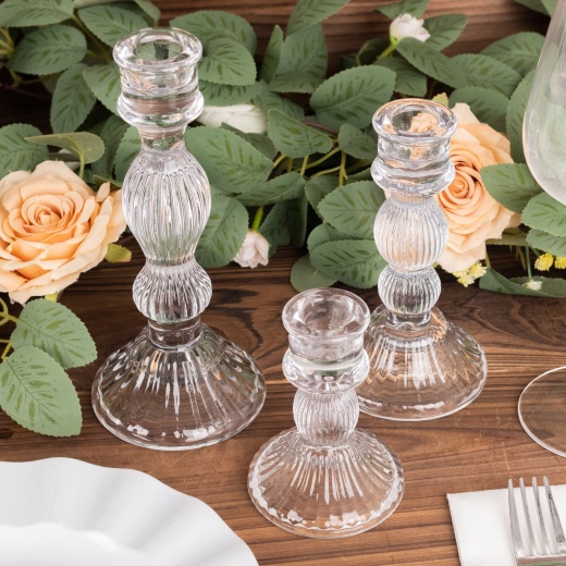 Set Of 4  Clear Glass Taper Candle Holder