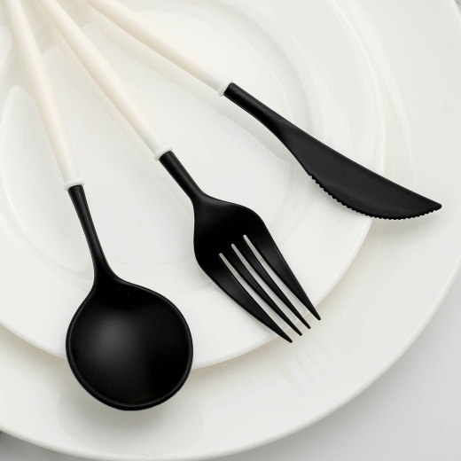 24 Pack Black Sleek Modern Plastic Silverware Set, Premium Disposable  Knife, Spoon & Fork Set 8