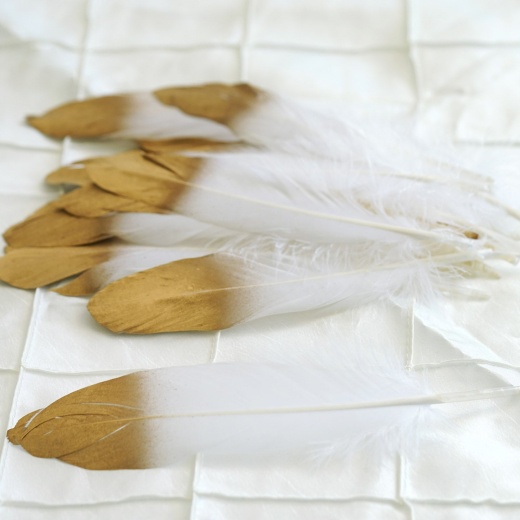 30 Pack Glitter Gold Tip White Real Turkey Feathers, Craft Feathers For  Party Decoration