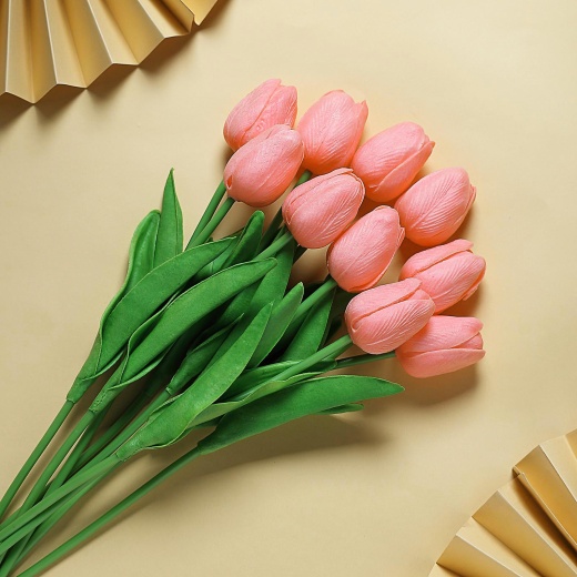 Light Pink Real Touch Tulips Artificial Flowers Bouquet 10 Stems