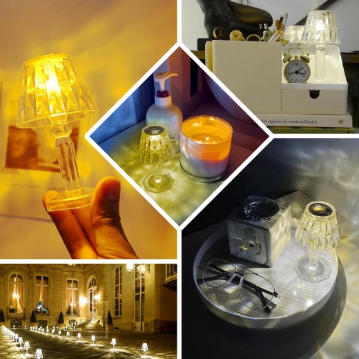 6 Mini 4.5 Acrylic Crystal Desk Lamps Decorative LED Lights - Clear