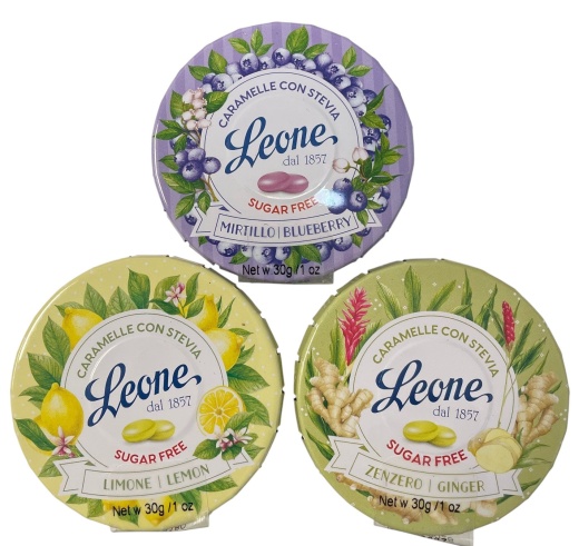 Leone 3-Pack Sugar-Free: Blueberry, Lemon, Ginger Round Tin