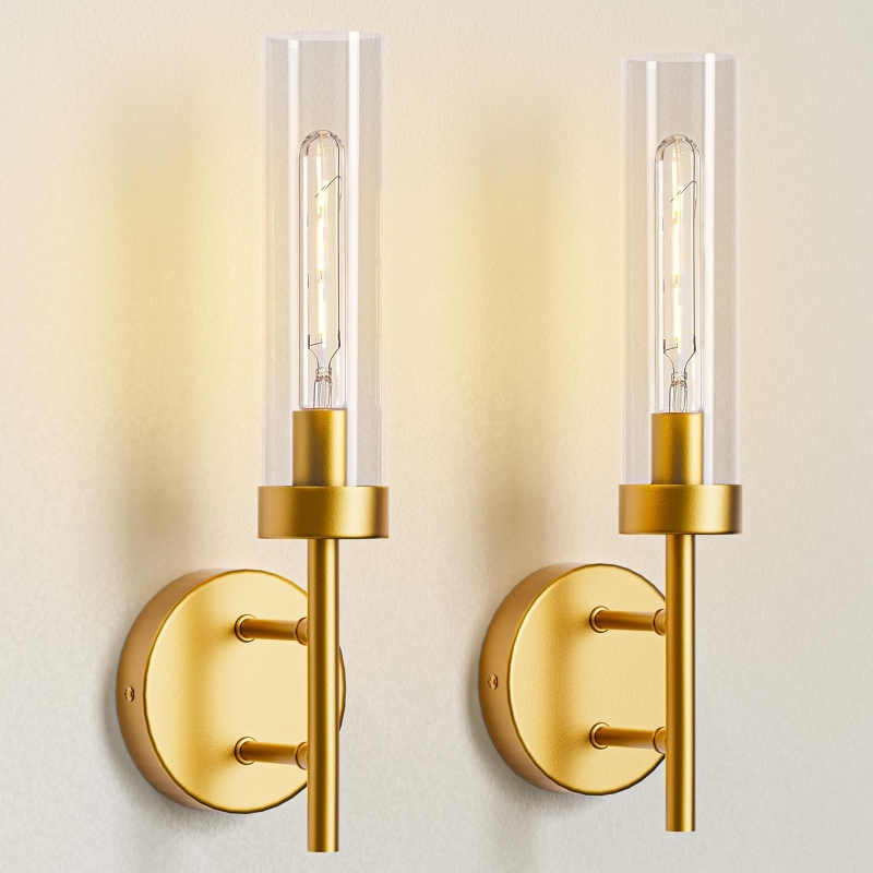 Gold Hardwired Wall Sconces Set Of 2, Modern Bathroom Vanity Sconces Wall Lighting