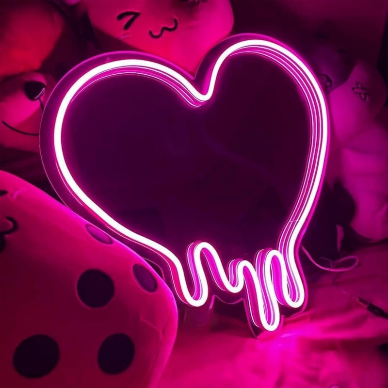 Pink Heart-Melting Neon Light Mirror
