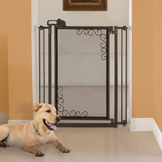 Richell Tall One-Touch Metal Mesh Pet Gate in Black