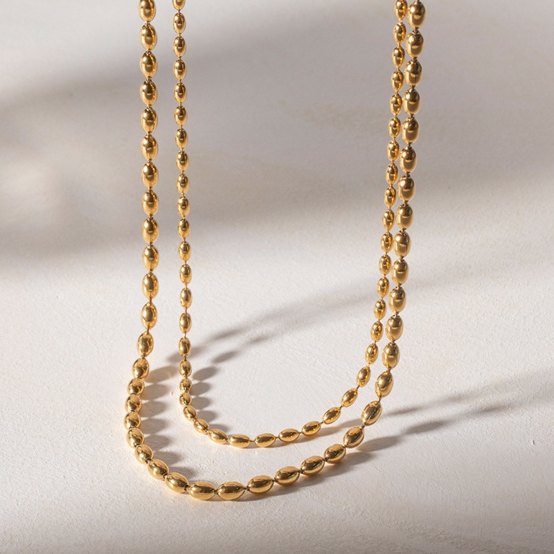 Eco-Friendly Vacuum Plating Simple & Casual Hip-Hop 18K Real Gold Plated 304 Stainless Steel Ball Chain Multilayer Layered Necklace Unisex Party 41Cm-44Cm Long, 1 Piece
