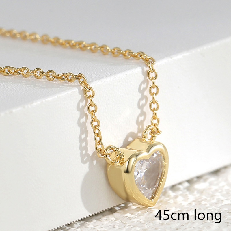 Eco-Friendly Sweet & Cute Stylish 18K Real Gold Plated Copper & Cubic Zirconia Link Cable Chain Heart Pendant Necklace For Women Valentine's Day 45Cm(17 6/8") Long, 1 Piece