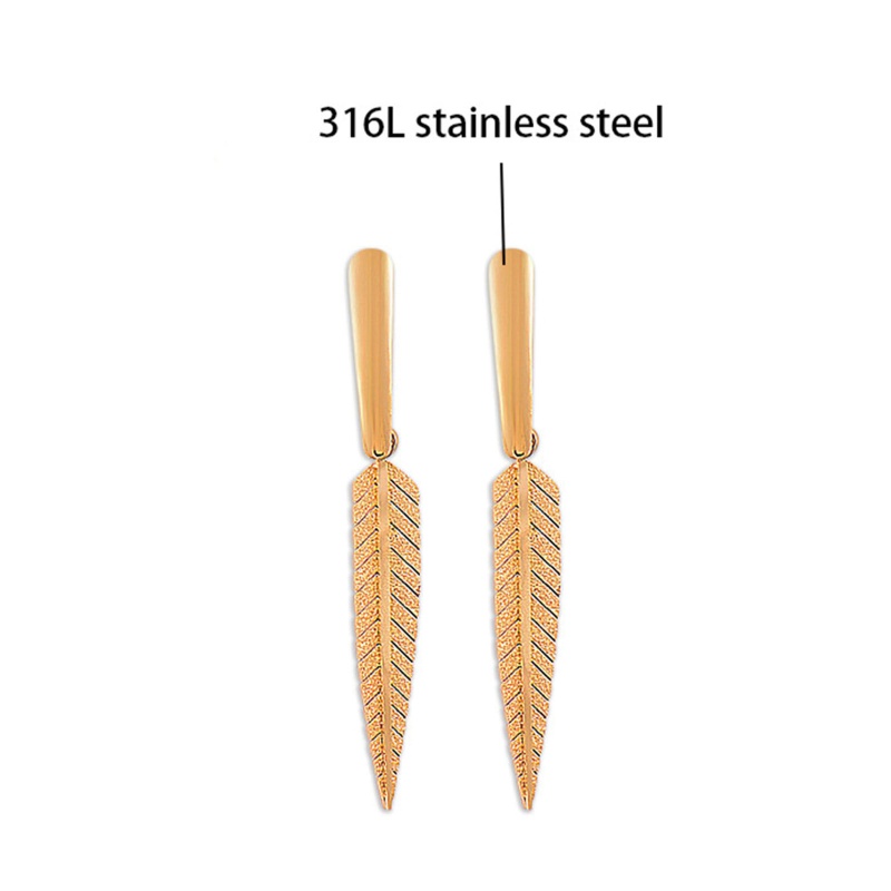 Eco-Friendly Simple & Casual Stylish 18K Gold Color 316L Stainless Steel Leaf Earrings For Women 4Cm, 1 Pair