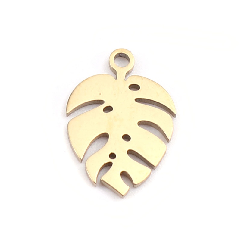 304 Stainless Steel Charms 18K Real Gold Plated Leaf 13Mm X 9Mm, 2 Pcs