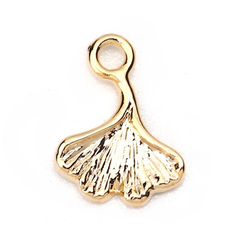 Copper Charms Gingko Leaf 18K Real Gold Plated 11Mm( 3/8") X 8Mm( 3/8"), 5 Pcs