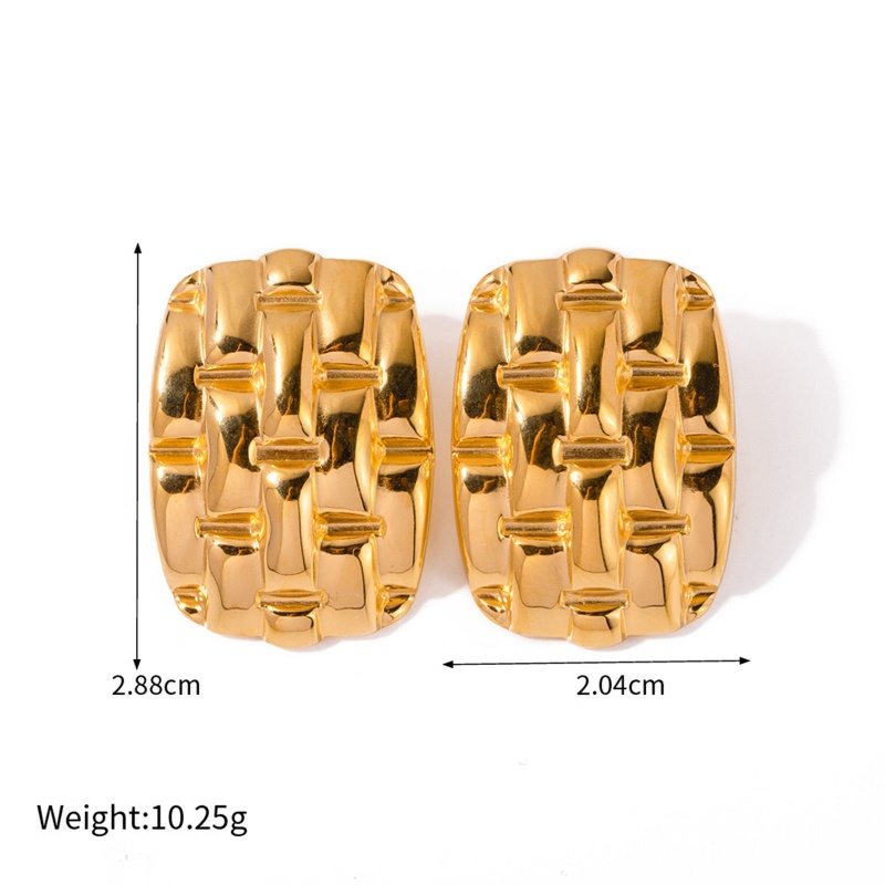 1 Pair Eco-Friendly Vacuum Plating Simple & Casual Retro 18K Real Gold Plated 304 Stainless Steel Grid Checker Ear Post Stud Earrings For Women Party 2.9Cm X 2Cm