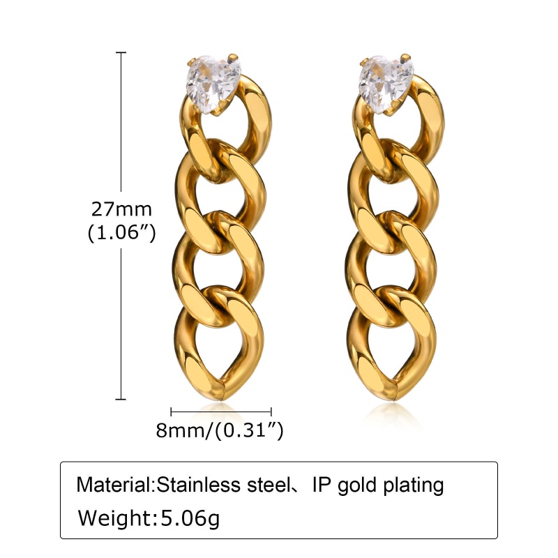 Hypoallergenic Exquisite Stylish 18K Real Gold Plated 304 Stainless Steel & Cubic Zirconia Tassel Heart Earrings For Women Party 2.7Cm X 0.8Cm, 1 Pair