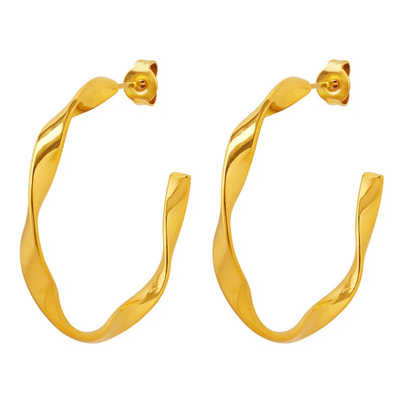 Eco-Friendly Stylish Simple 18K Real Gold Plated 304 Stainless Steel Twist Hoop Earrings For Women 3.5Cm X 3.5Cm, 1 Pair