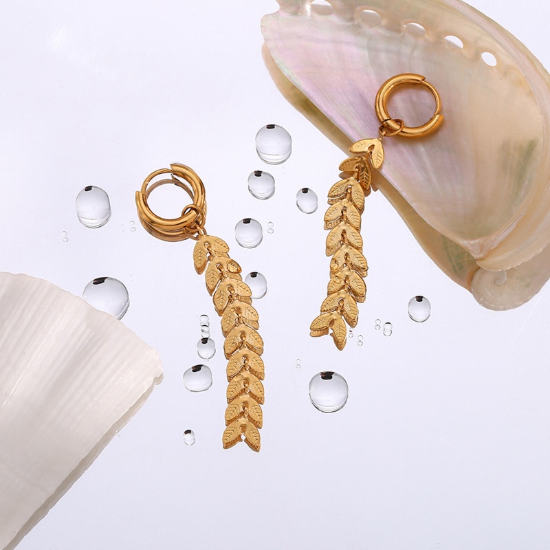 Hypoallergenic Simple & Casual Stylish 18K Real Gold Plated 304 Stainless Steel Fishtail Tassel Earrings For Children Party 5.2Cm, 1 Pair