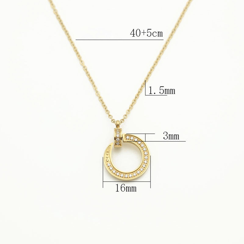 Eco-Friendly Stylish 18K Gold Color Stainless Steel & Cubic Zirconia Link Cable Chain Circle Ring Pendant Necklace 40Cm(15 6/8") Long, 1 Piece