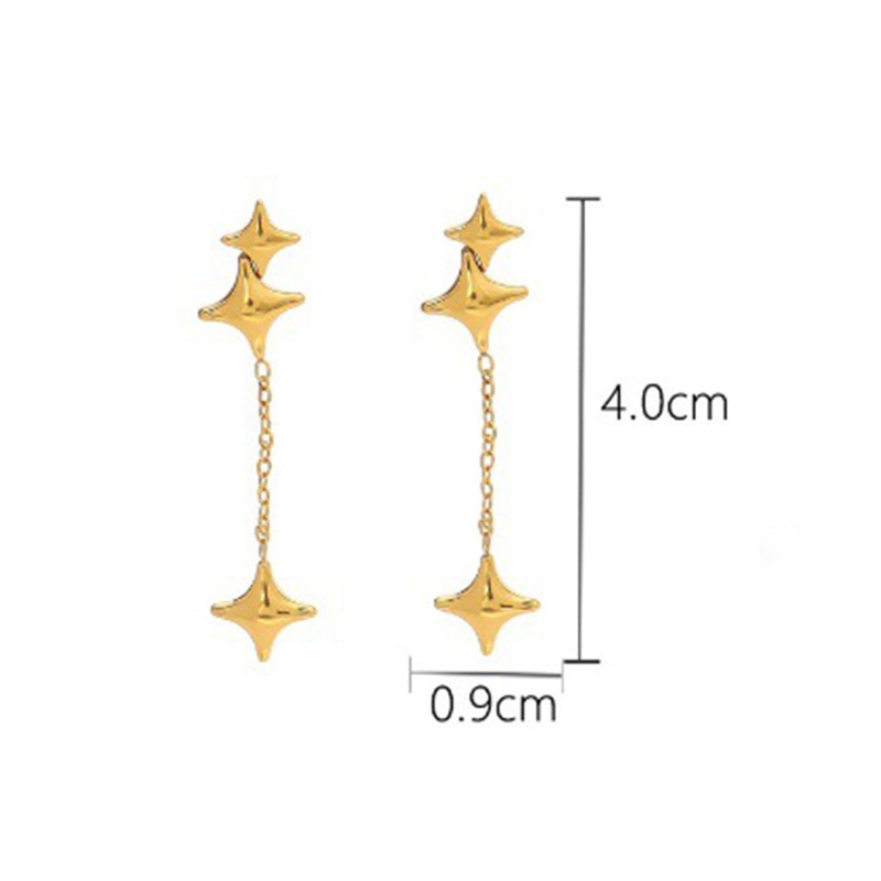 Eco-Friendly Vacuum Plating Simple & Casual Stylish 14K Real Gold Plated 304 Stainless Steel Four-Pointed Star Tassel Earrings For Women Party 4Cm X 0.9Cm, 1 Pair