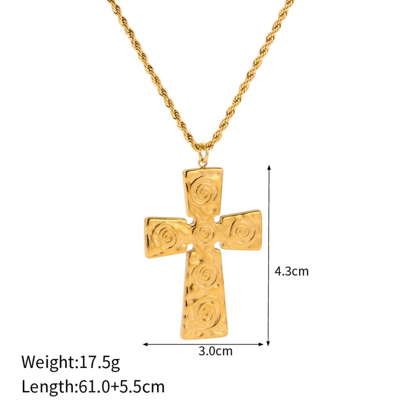 1 Piece Eco-Friendly Vacuum Plating Stylish Retro 18K Real Gold Plated 304 Stainless Steel Braided Rope Chain Cross Spiral Pendant Necklace Unisex Party 61Cm(24") Long