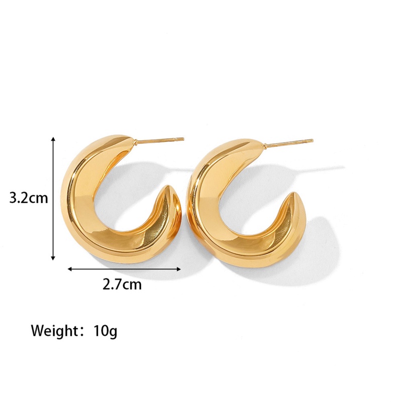 Eco-Friendly Simple & Casual Stylish 18K Real Gold Plated 304 Stainless Steel C Shape Wave Hoop Earrings For Women 3.2Cm X 2.7Cm, 1 Pair