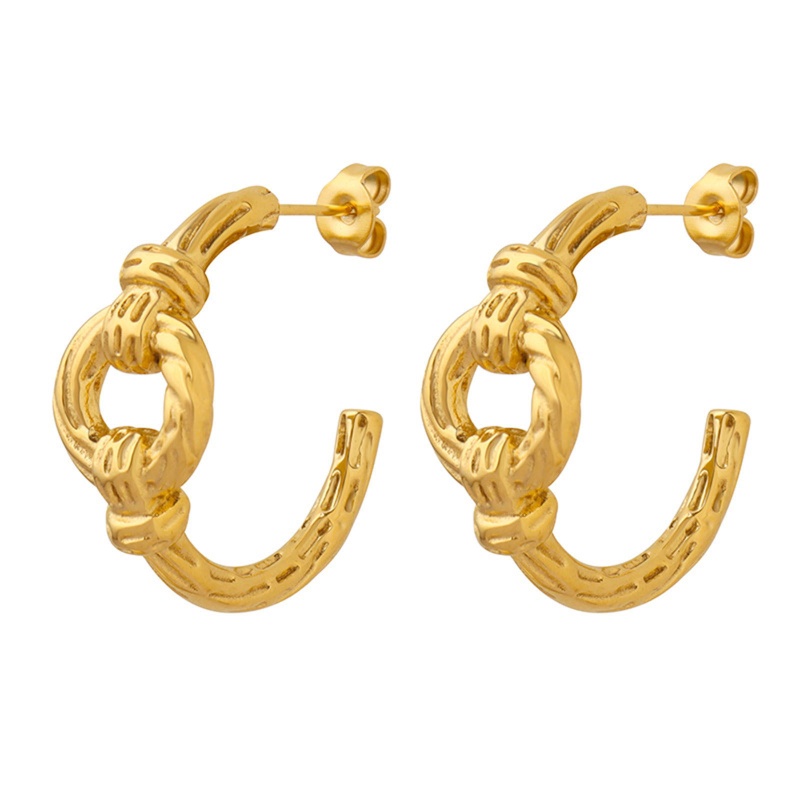 Eco-Friendly Exquisite Stylish 18K Real Gold Plated 304 Stainless Steel Knot Hoop Earrings For Women 24Mm X 21Mm, 1 Pair