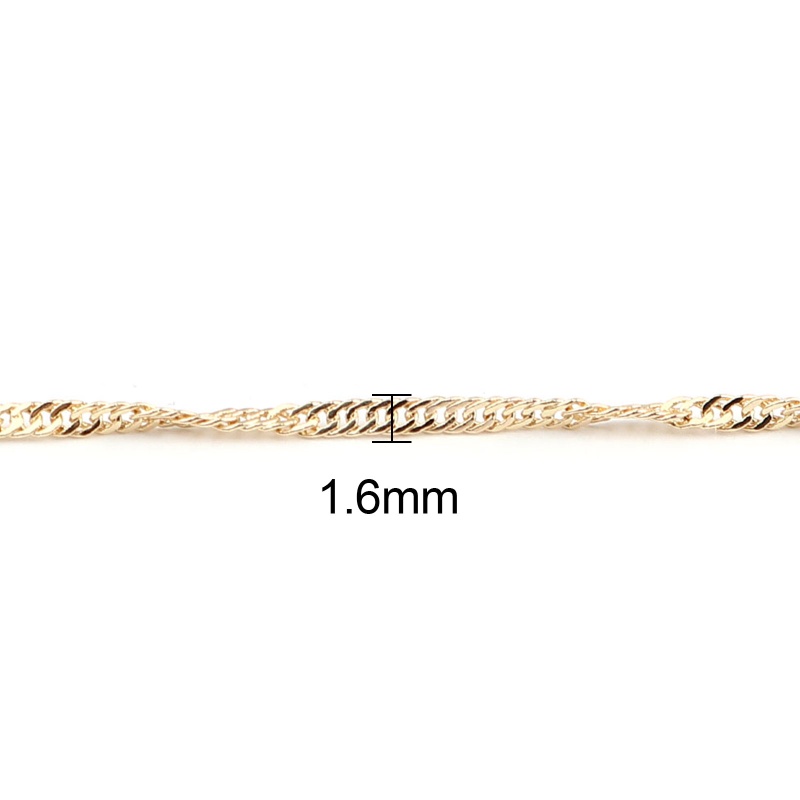 Copper Link Curb Chain Necklace 18K Real Gold Plated 39Cm(15 3/8") Long, Chain Size: 1.6Mm, 1 Piece