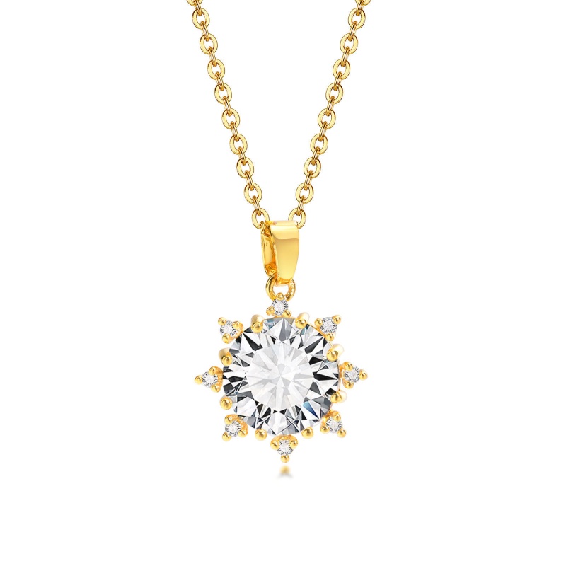 Eco-Friendly Simple & Casual Stylish 18K Real Gold Plated 304 Stainless Steel & Cubic Zirconia Link Cable Chain Sunflower Pendant Necklace For Women 41Cm(16 1/8") Long, 1 Piece