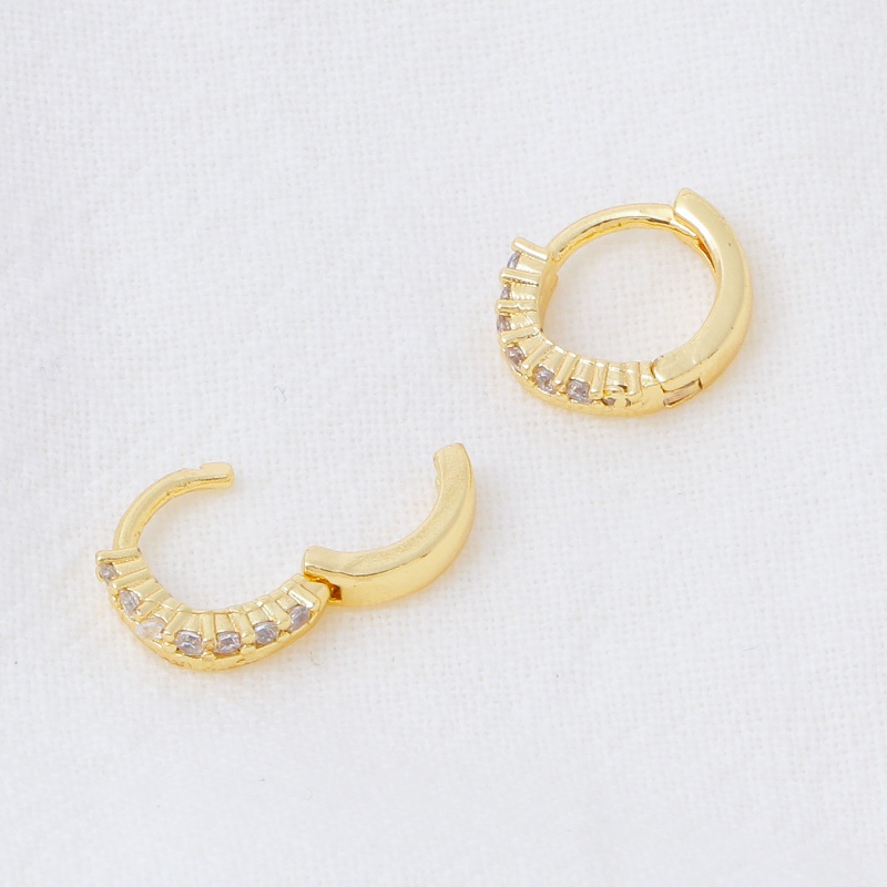 Hypoallergenic Stylish Exquisite 18K Gold Color Transparent Clear Copper & Rhinestone Micro Pave Hoop Earrings For Women 11Mm Dia., 1 Pair