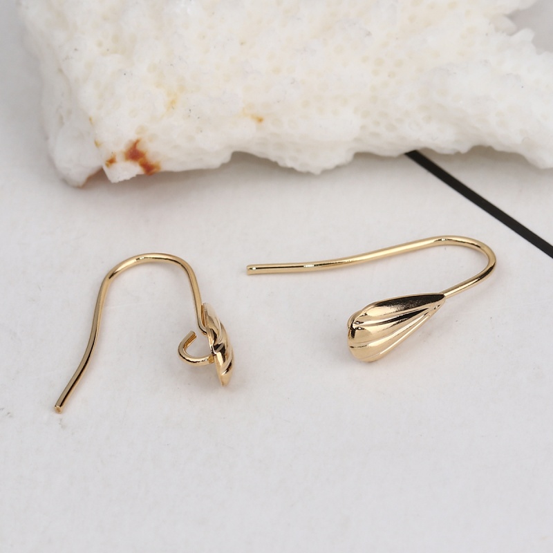 Copper Ear Wire Hooks Earring Findings 18K Real Gold Plated Shell W/ Loop 18Mm( 6/8") X 5Mm( 2/8"), Post/ Wire Size: (20 Gauge), 10 Pcs