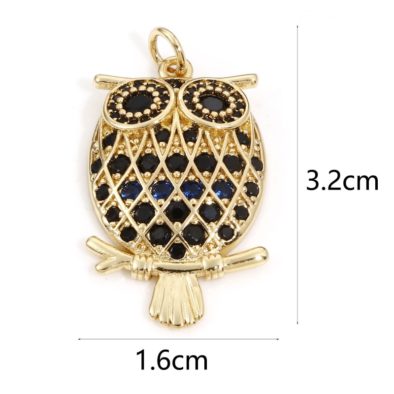 Copper Halloween Pendants 18K Real Gold Plated Owl Animal Micro Pave Black Cubic Zirconia 3.2Cm X 1.6Cm, 1 Piece