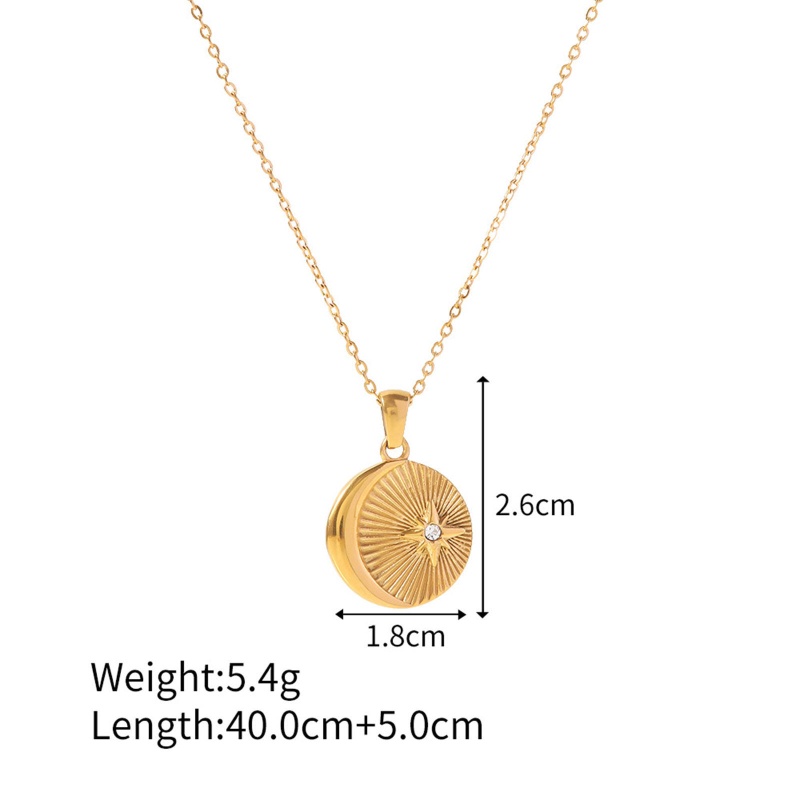 Eco-Friendly Simple & Casual Stylish 18K Real Gold Plated 304 Stainless Steel & Cubic Zirconia Link Cable Chain Round Star Pendant Necklace For Women 40Cm(15 6/8") Long, 1 Piece