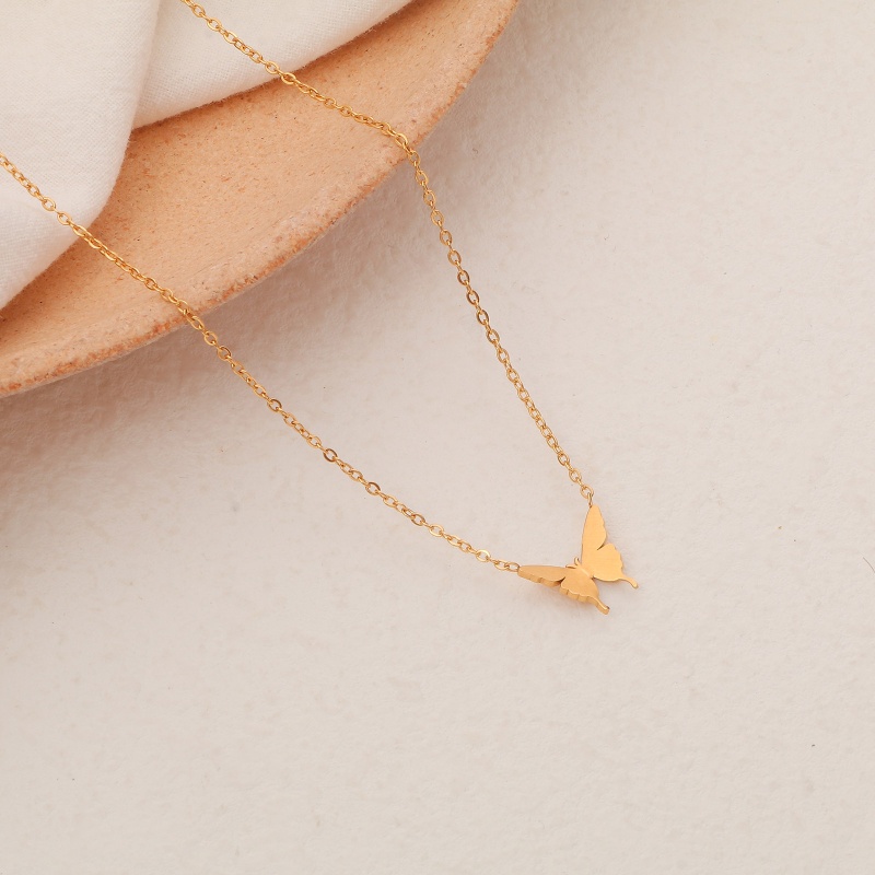 Hypoallergenic Simple & Casual Insect 18K Gold Color 304 Stainless Steel Rolo Chain Butterfly Animal Pendant Necklace For Women Anniversary 40Cm(15 6/8") Long, 1 Piece