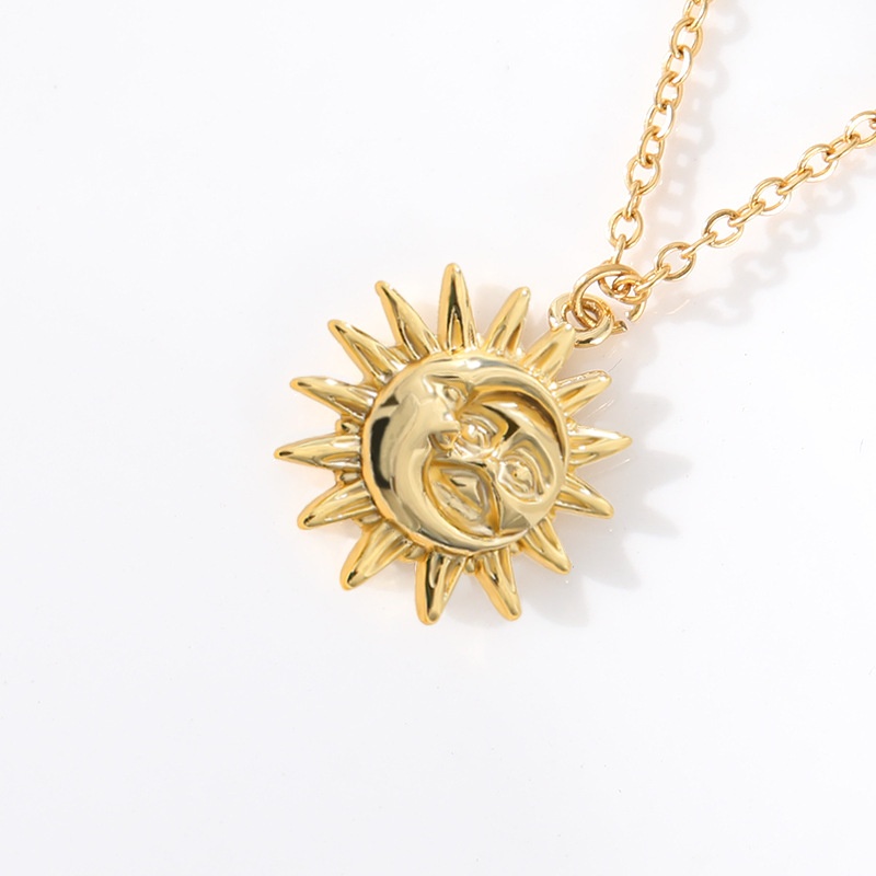 18K Gold Color Stainless Steel Sun Necklace 45Cm(17 6/8") Long, 1 Piece