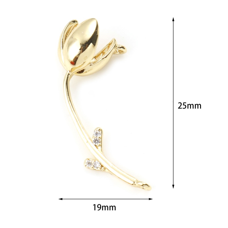 Copper Connectors Real Gold Plated Tulip Flower Clear Cubic Zirconia 25Mm X 9Mm, 2 Pcs