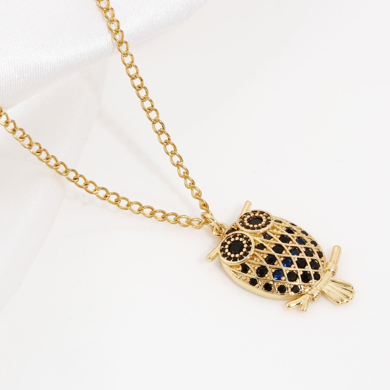 Copper Halloween Pendants 18K Real Gold Plated Owl Animal Micro Pave Black Cubic Zirconia 3.2Cm X 1.6Cm, 1 Piece