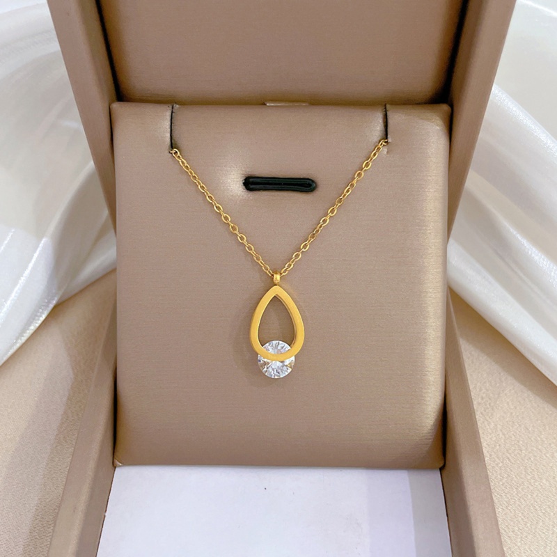 Eco-Friendly Simple & Casual Stylish 18K Gold Color 304 Stainless Steel & Cubic Zirconia Link Cable Chain Drop Pendant Necklace For Women 40Cm(15 6/8") Long, 1 Piece