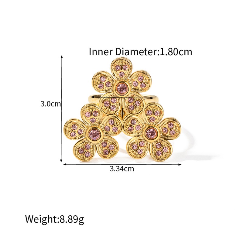 Eco-Friendly Vacuum Plating Stylish Retro 18K Real Gold Plated 304 Stainless Steel Open Flower Rings For Women Party 18Mm(Us Size 7.75), 1 Piece