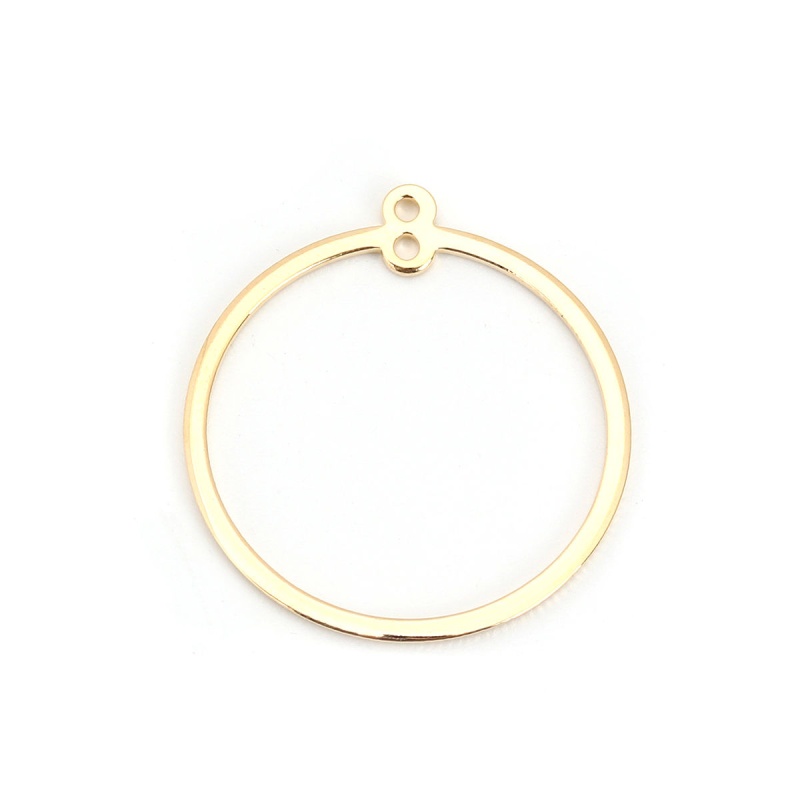 Copper Charms 18K Real Gold Plated Circle Ring 28Mm X 25Mm, 2 Pcs