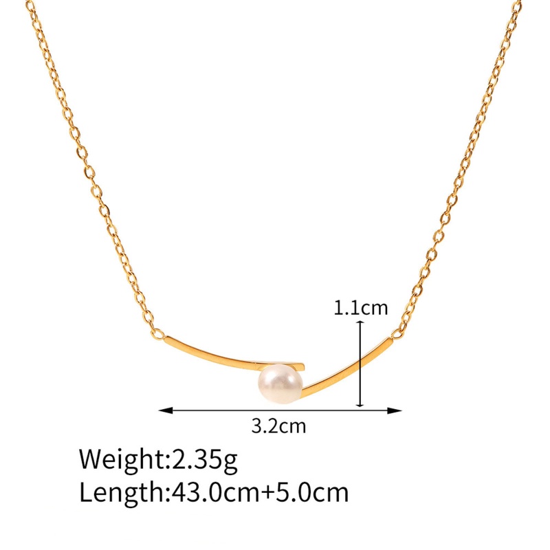 Eco-Friendly Dainty Stylish 18K Real Gold Plated 304 Stainless Steel Link Cable Chain Streak Imitation Pearl Pendant Necklace For Women 43Cm(16 7/8") Long, 1 Piece