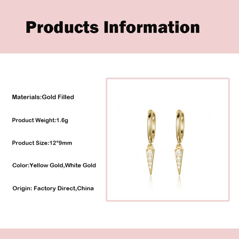 Eco-Friendly Exquisite Stylish 18K Gold Color Copper & Cubic Zirconia Taper Earrings For Women 1.2Cm X 0.9Cm, 1 Pair