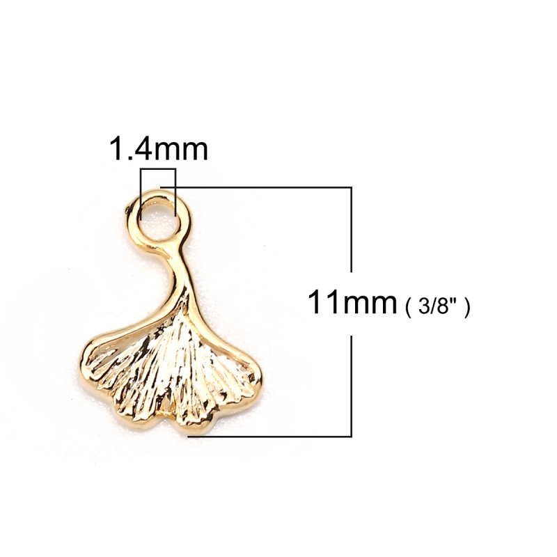 Copper Charms Gingko Leaf 18K Real Gold Plated 11Mm( 3/8") X 8Mm( 3/8"), 5 Pcs