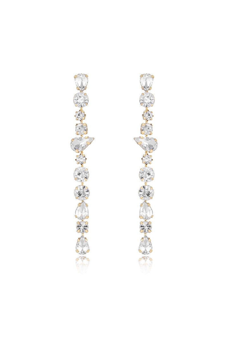 Ice Drop 18K Gold Plated Dangle Earrings, Material: Clear Crystals