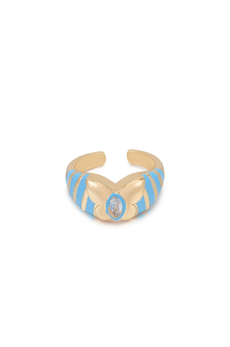 Butterfly Blues 18K Gold Plated Ring, Material: 18K Gold Plated