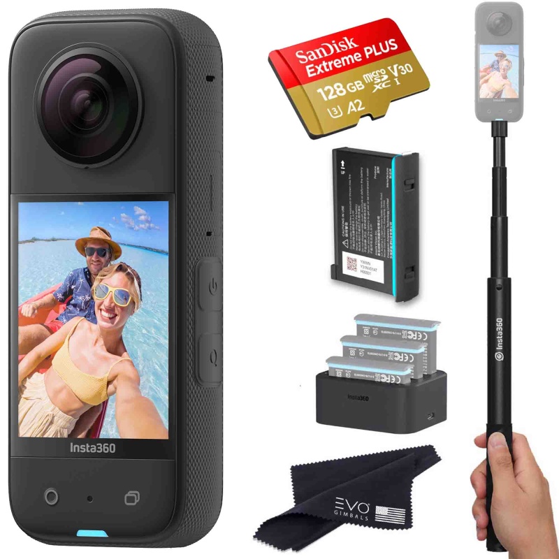 Insta360 X3 - Waterproof 360 Action Camera Bundle Includes Extra Battery, Charger, Invisible Selfie Stick & Memory Card