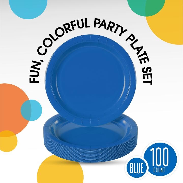 9 In. Light Blue Paper Plates - 100 Ct.