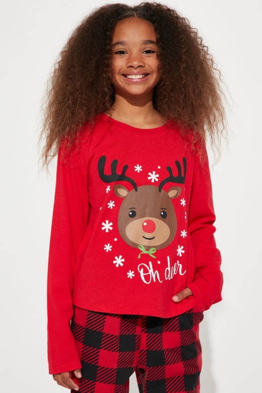 Mini Oh Deer Long Sleeve Top - Red