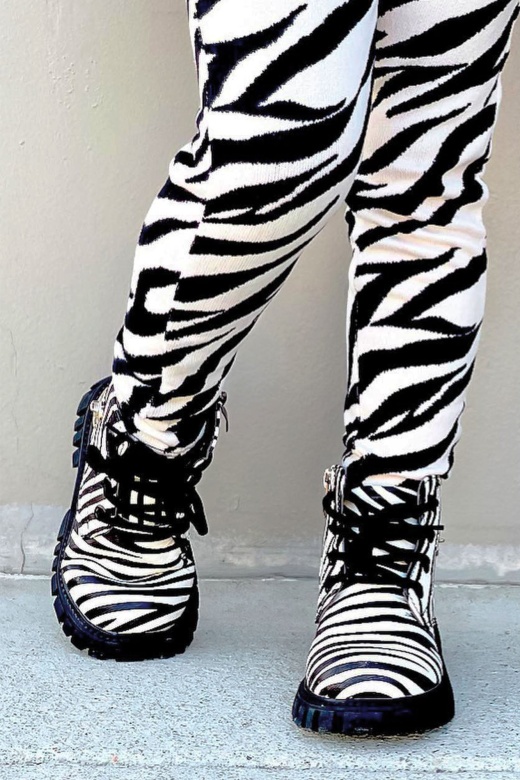 Mini Animal Vibes Combat Boots - Black/White