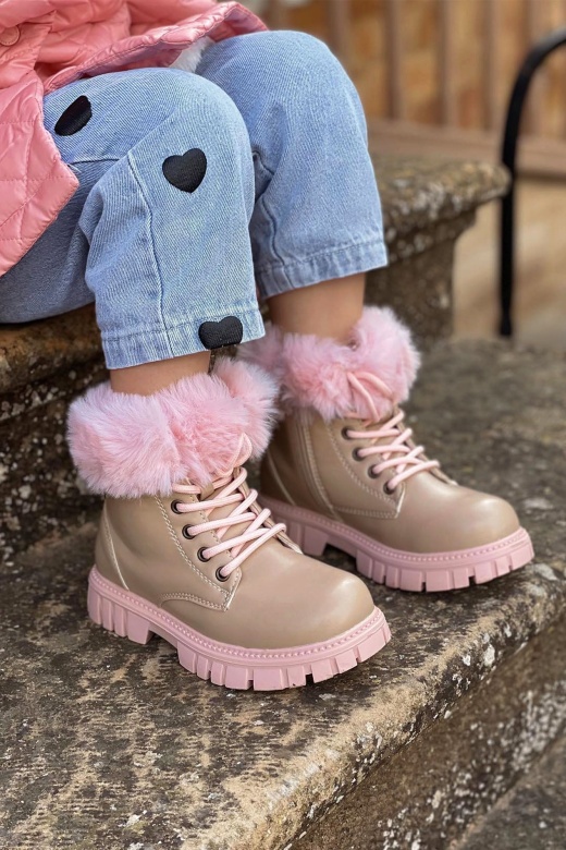 Mini Furreal Combat Boots Tan