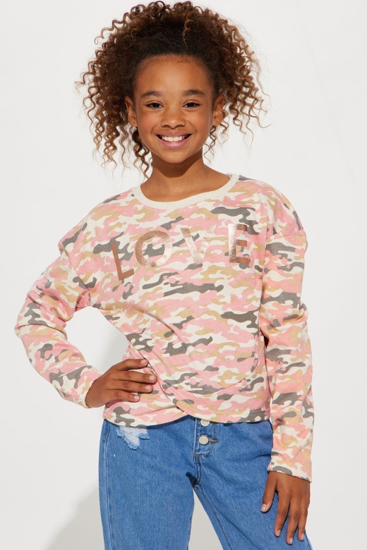 New Products: 14/16 Mini Big Kid Love In Disguise Fleece Top - Pink/Combo