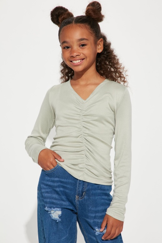 Mini Abbey Ruched Long Sleeve Top - Stone
